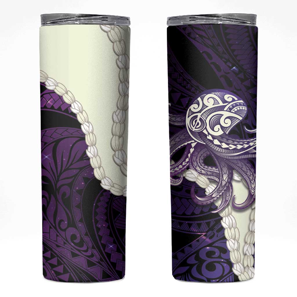 Purple Galaxy Polynesia Tribal Octopus Tattoo Skinny Tumbler Pikake Lei Polynesian Pattern LT14 Purple - Polynesian Pride