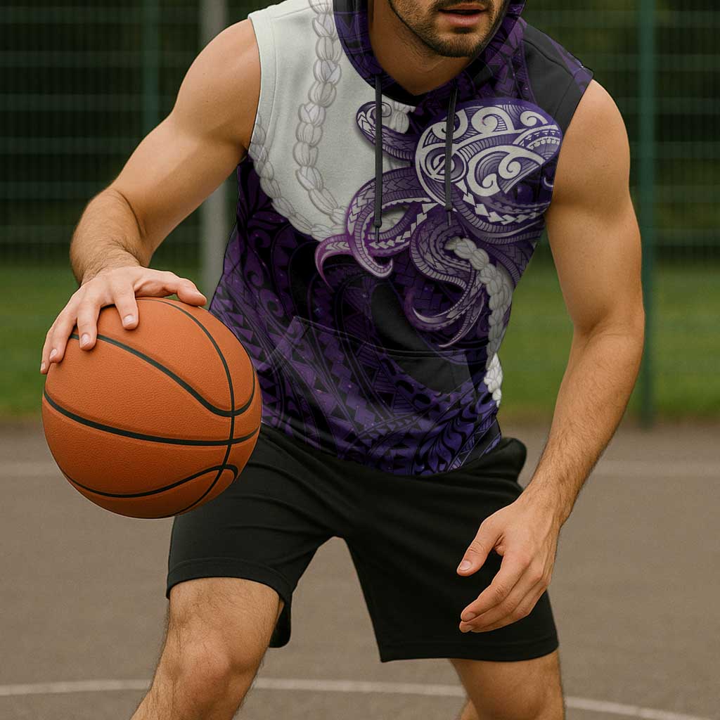 Purple Galaxy Polynesia Tribal Octopus Tattoo Sleeveless Hoodie Pikake Lei Polynesian Pattern LT14 - Polynesian Pride