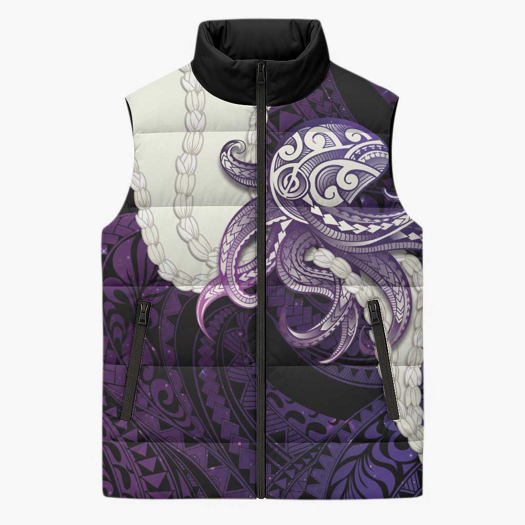 Purple Galaxy Polynesia Tribal Octopus Tattoo Sleeveless Puffer Jacket Pikake Lei Polynesian Pattern LT14 Unisex Purple - Polynesian Pride