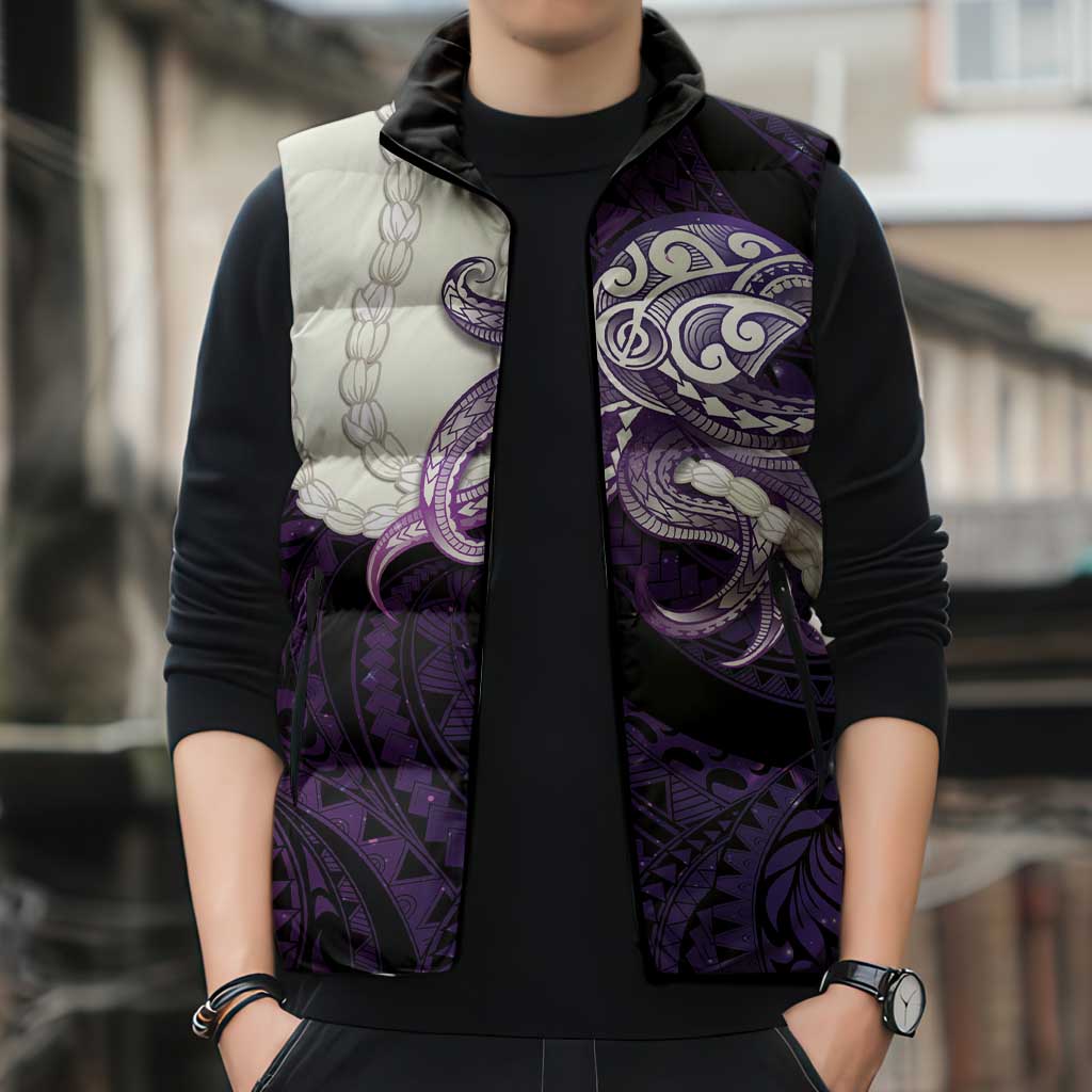 Purple Galaxy Polynesia Tribal Octopus Tattoo Sleeveless Puffer Jacket Pikake Lei Polynesian Pattern LT14 - Polynesian Pride