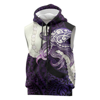 Purple Galaxy Polynesia Tribal Octopus Tattoo Sleeveless Zip Hoodie Pikake Lei Polynesian Pattern LT14 Purple - Polynesian Pride