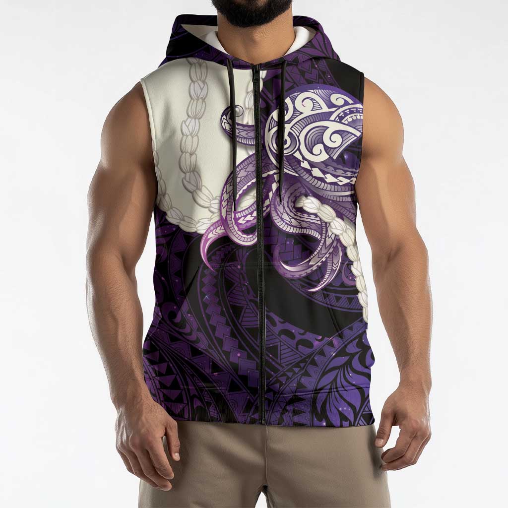 Purple Galaxy Polynesia Tribal Octopus Tattoo Sleeveless Zip Hoodie Pikake Lei Polynesian Pattern LT14 - Polynesian Pride