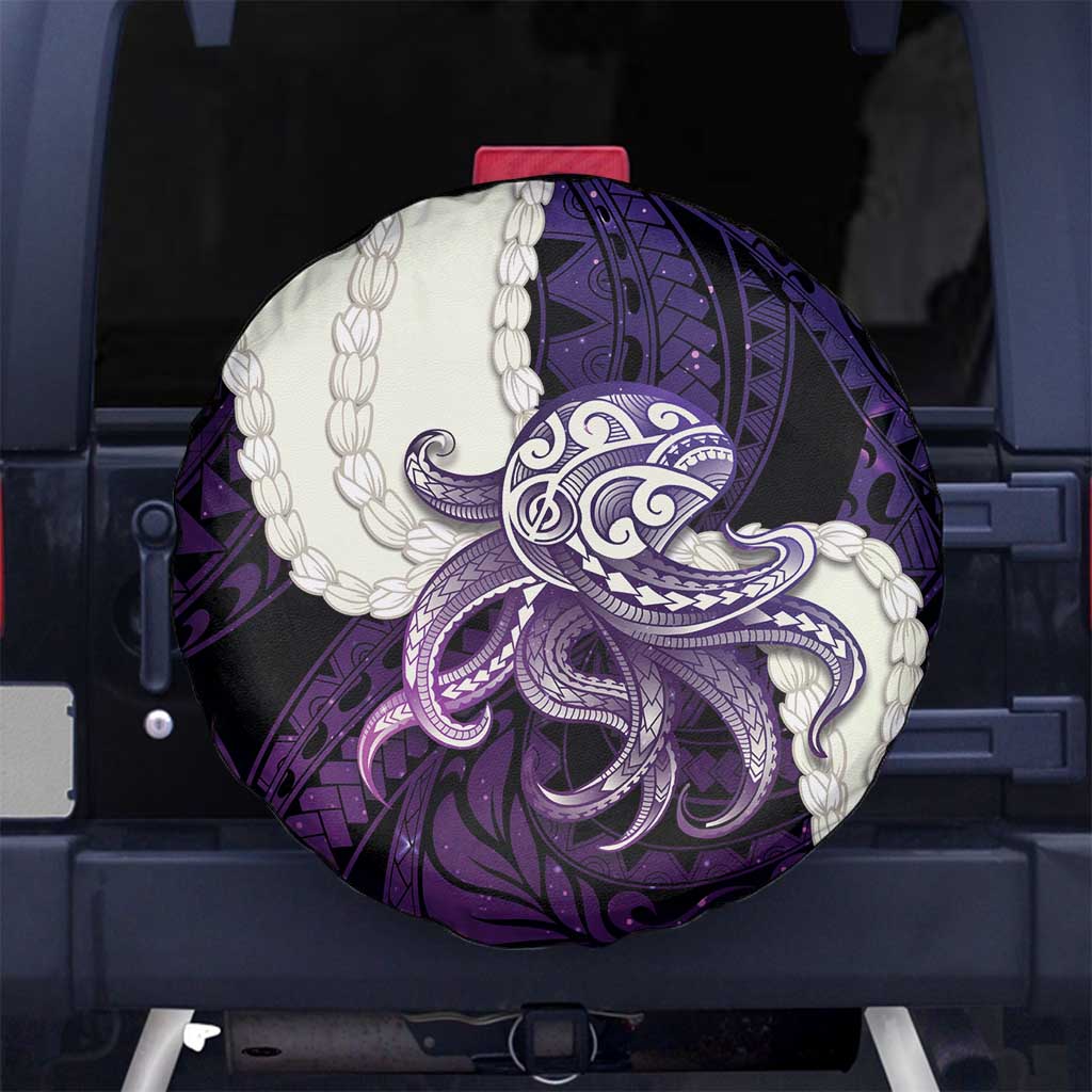 Purple Galaxy Polynesia Tribal Octopus Tattoo Spare Tire Cover Pikake Lei Polynesian Pattern LT14 No hole Purple - Polynesian Pride