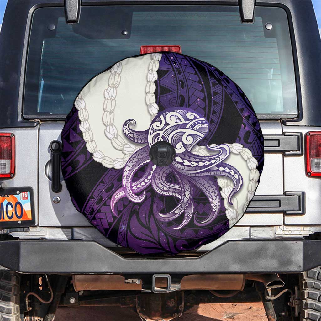 Purple Galaxy Polynesia Tribal Octopus Tattoo Spare Tire Cover Pikake Lei Polynesian Pattern
