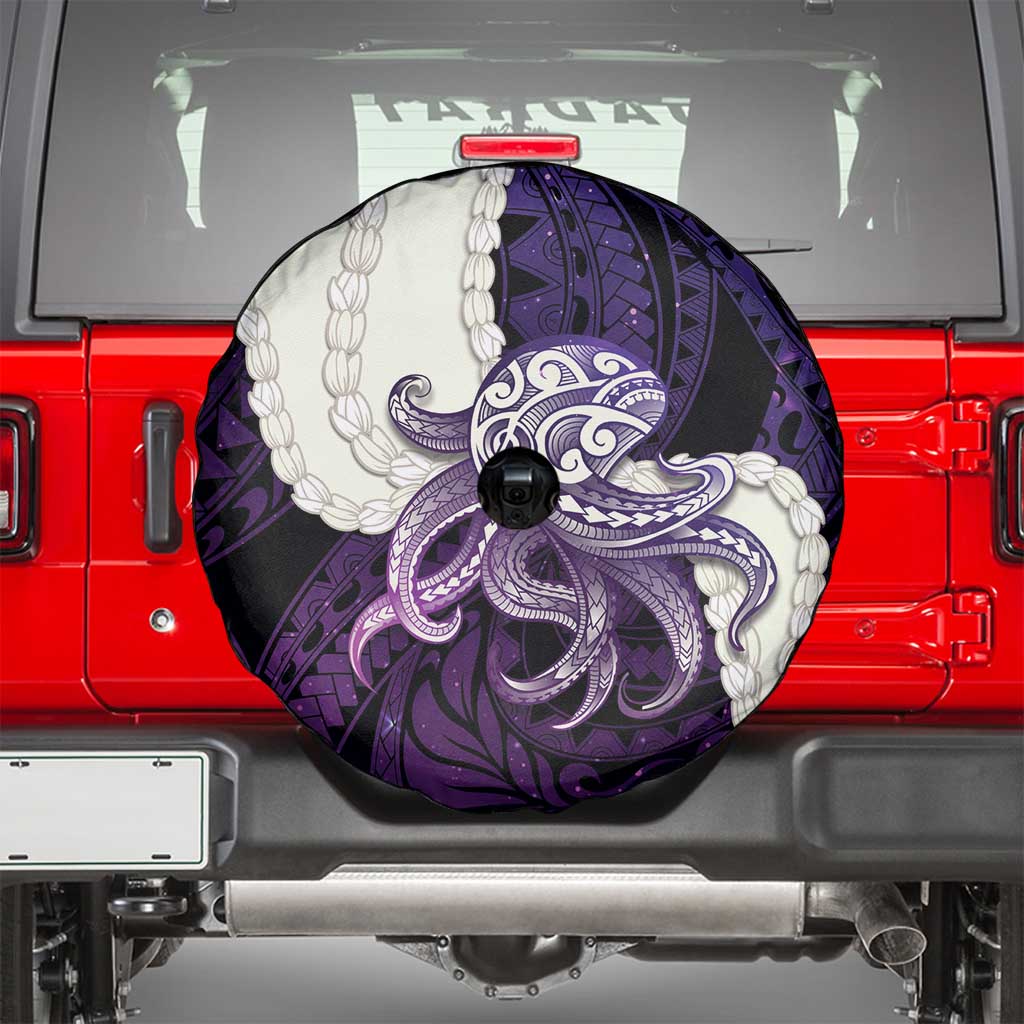 Purple Galaxy Polynesia Tribal Octopus Tattoo Spare Tire Cover Pikake Lei Polynesian Pattern