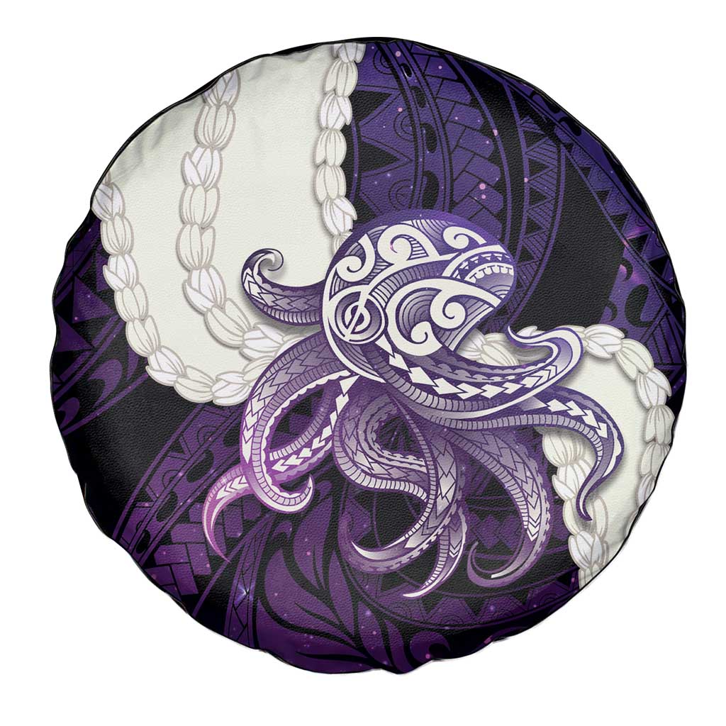 Purple Galaxy Polynesia Tribal Octopus Tattoo Spare Tire Cover Pikake Lei Polynesian Pattern