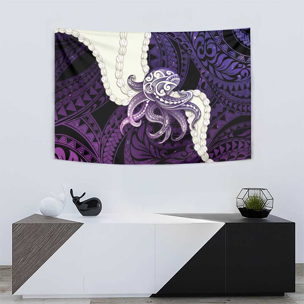Purple Galaxy Polynesia Tribal Octopus Tattoo Tapestry Pikake Lei Polynesian Pattern