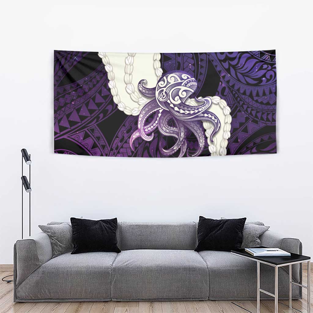Purple Galaxy Polynesia Tribal Octopus Tattoo Tapestry Pikake Lei Polynesian Pattern
