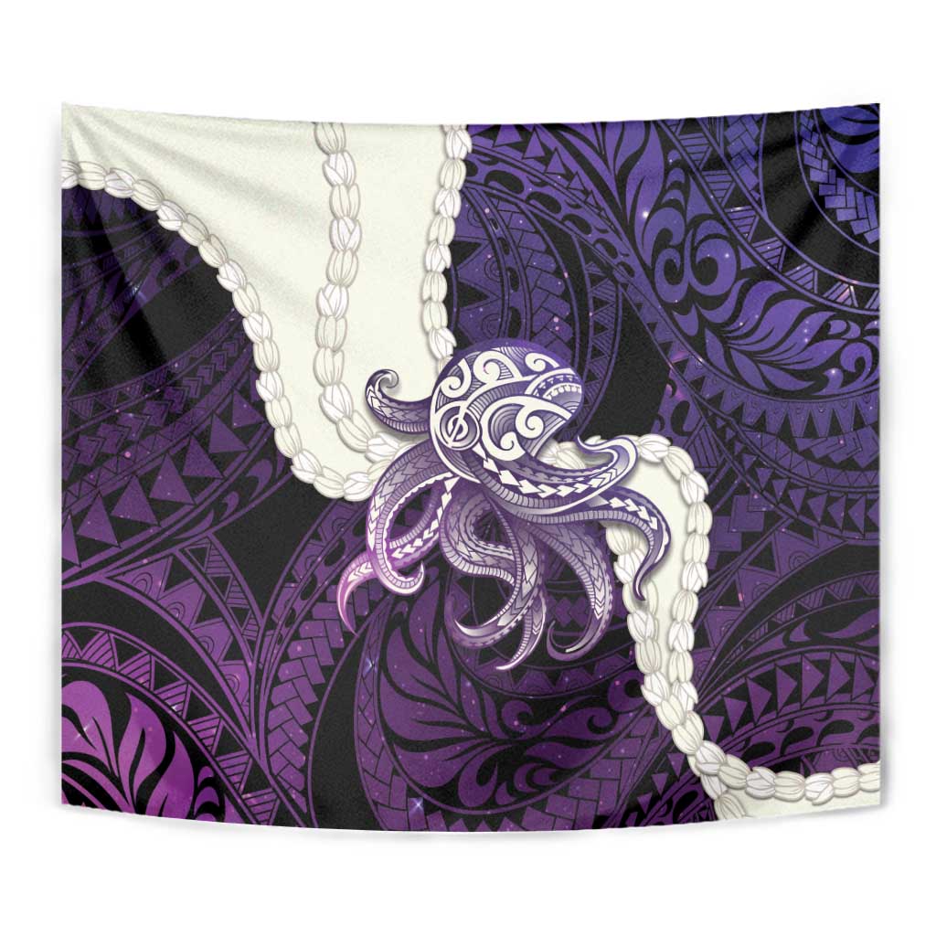 Purple Galaxy Polynesia Tribal Octopus Tattoo Tapestry Pikake Lei Polynesian Pattern