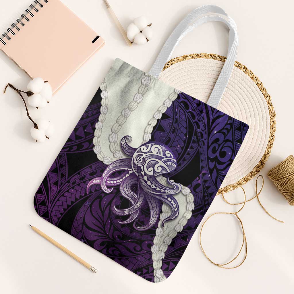 Purple Galaxy Polynesia Tribal Octopus Tattoo Tote Bag Pikake Lei Polynesian Pattern LT14 White Strap One Size Purple - Polynesian Pride