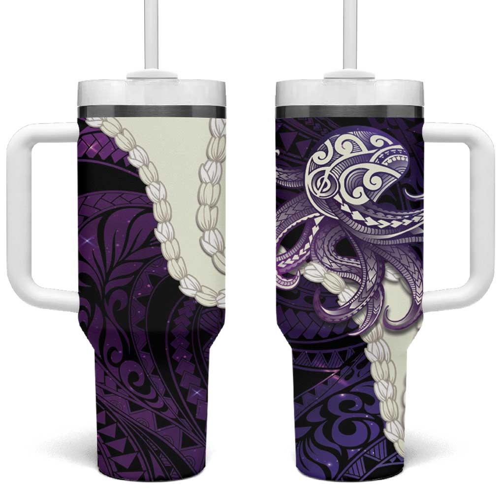 Purple Galaxy Polynesia Tribal Octopus Tattoo Tumbler With Handle Pikake Lei Polynesian Pattern LT14 One Size: 40 oz Purple - Polynesian Pride