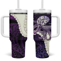 Purple Galaxy Polynesia Tribal Octopus Tattoo Tumbler With Handle Pikake Lei Polynesian Pattern LT14 One Size: 40 oz Purple - Polynesian Pride