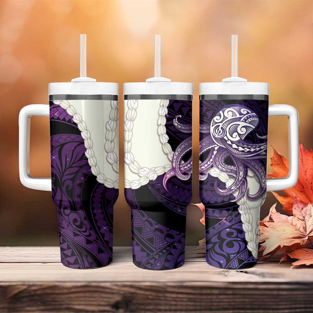Purple Galaxy Polynesia Tribal Octopus Tattoo Tumbler With Handle Pikake Lei Polynesian Pattern LT14 - Polynesian Pride