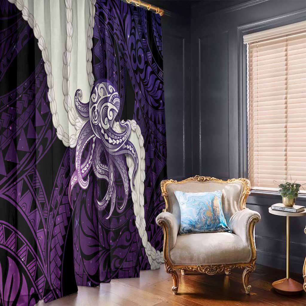 Purple Galaxy Polynesia Tribal Octopus Tattoo Window Curtain Pikake Lei Polynesian Pattern LT14 - Polynesian Pride