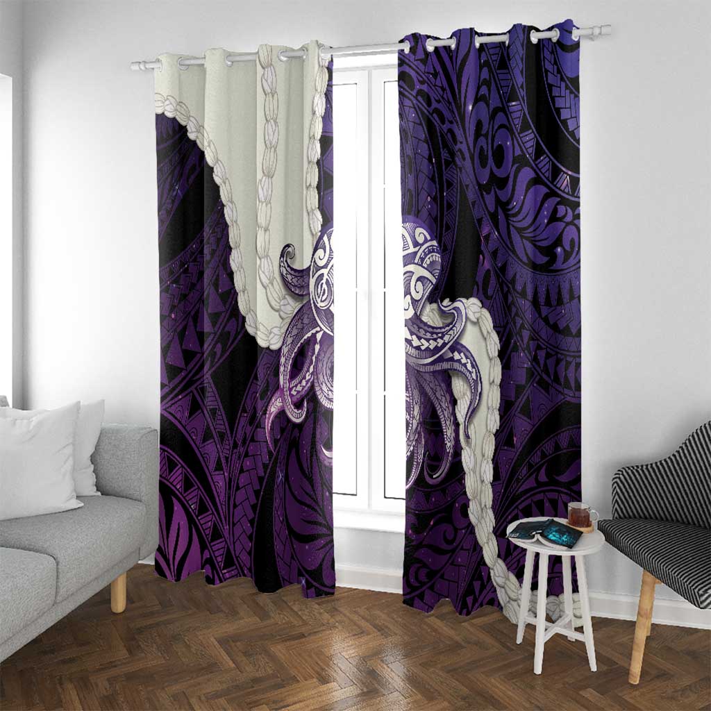 Purple Galaxy Polynesia Tribal Octopus Tattoo Window Curtain Pikake Lei Polynesian Pattern LT14 With Grommets Purple - Polynesian Pride