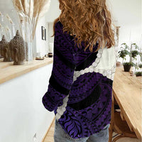Purple Galaxy Polynesia Tribal Octopus Tattoo Women Casual Shirt Pikake Lei Polynesian Pattern