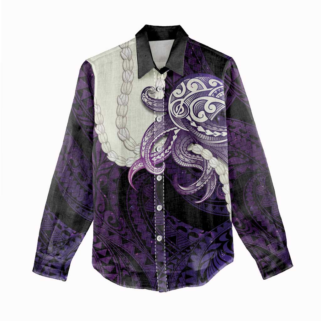 Purple Galaxy Polynesia Tribal Octopus Tattoo Women Casual Shirt Pikake Lei Polynesian Pattern