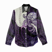 Purple Galaxy Polynesia Tribal Octopus Tattoo Women Casual Shirt Pikake Lei Polynesian Pattern