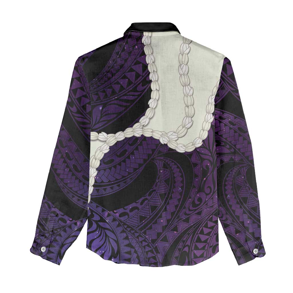 Purple Galaxy Polynesia Tribal Octopus Tattoo Women Casual Shirt Pikake Lei Polynesian Pattern