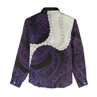 Purple Galaxy Polynesia Tribal Octopus Tattoo Women Casual Shirt Pikake Lei Polynesian Pattern