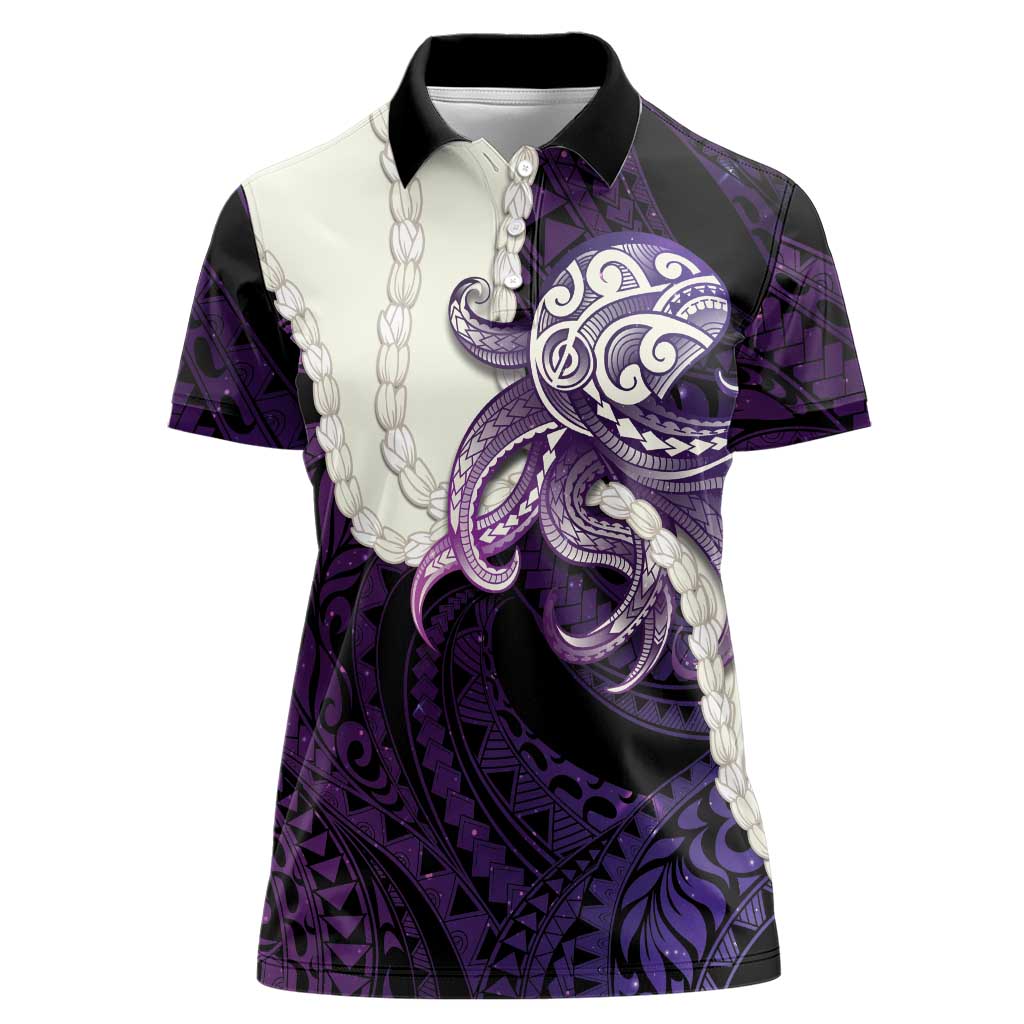Purple Galaxy Polynesia Tribal Octopus Tattoo Women Polo Shirt Pikake Lei Polynesian Pattern LT14 Female Purple - Polynesian Pride