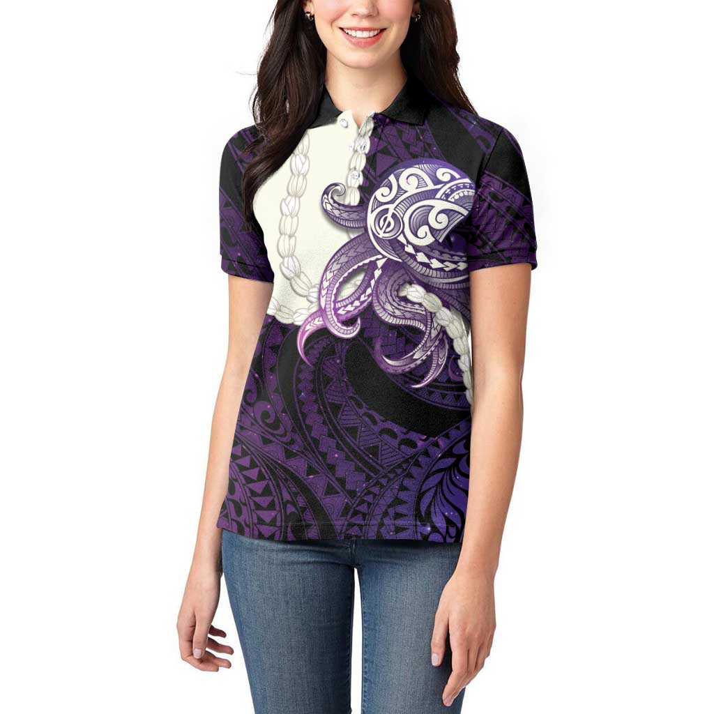 Purple Galaxy Polynesia Tribal Octopus Tattoo Women Polo Shirt Pikake Lei Polynesian Pattern LT14 - Polynesian Pride