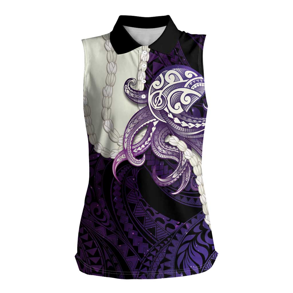 Purple Galaxy Polynesia Tribal Octopus Tattoo Women Sleeveless Polo Shirt Pikake Lei Polynesian Pattern LT14 Female Purple - Polynesian Pride