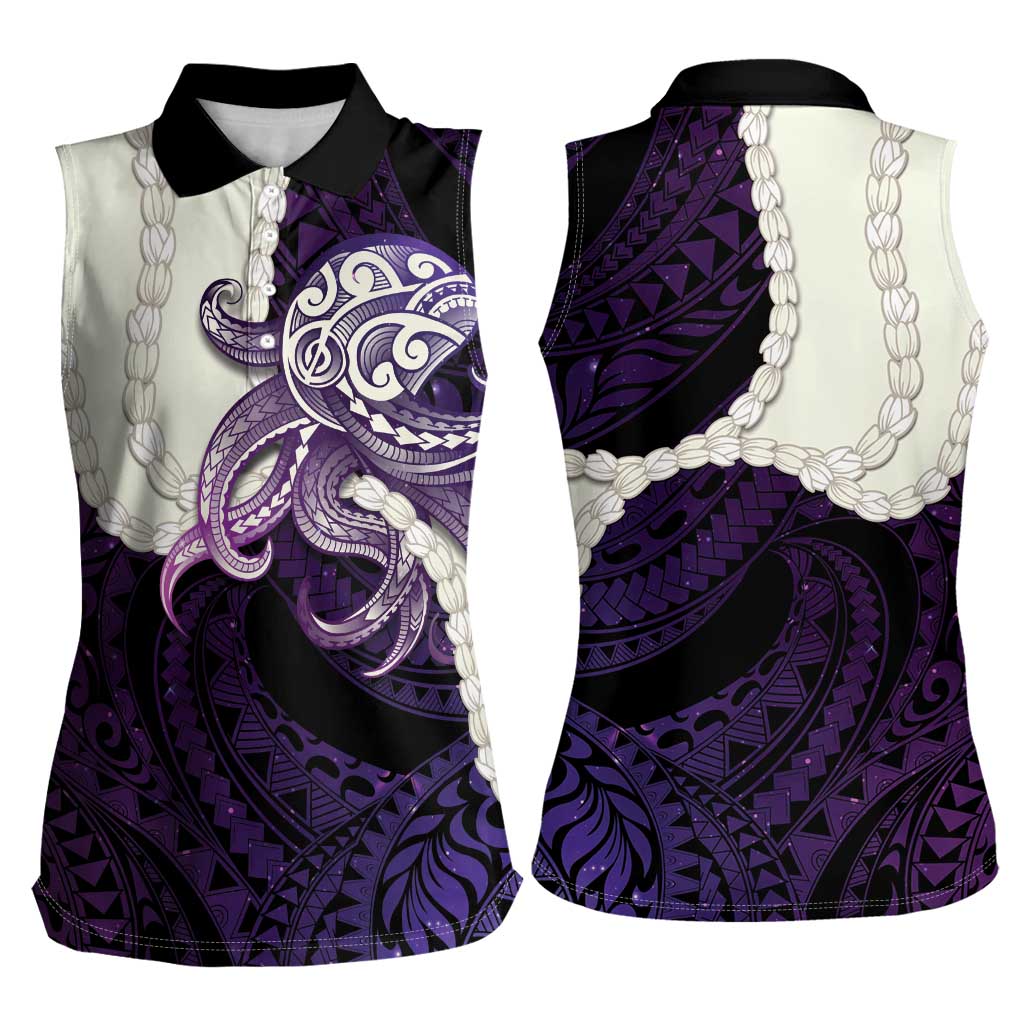 Purple Galaxy Polynesia Tribal Octopus Tattoo Women Sleeveless Polo Shirt Pikake Lei Polynesian Pattern LT14 - Polynesian Pride