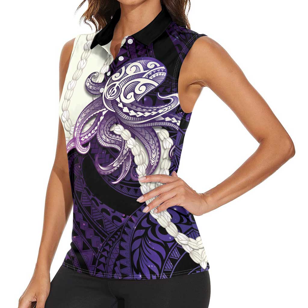 Purple Galaxy Polynesia Tribal Octopus Tattoo Women Sleeveless Polo Shirt Pikake Lei Polynesian Pattern LT14 - Polynesian Pride