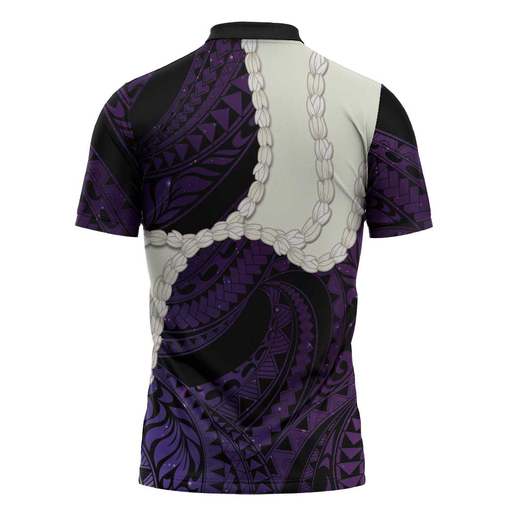 Purple Galaxy Polynesia Tribal Octopus Tattoo Zipper Polo Shirt Pikake Lei Polynesian Pattern LT14 - Polynesian Pride