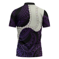 Purple Galaxy Polynesia Tribal Octopus Tattoo Zipper Polo Shirt Pikake Lei Polynesian Pattern LT14 - Polynesian Pride