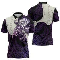 Purple Galaxy Polynesia Tribal Octopus Tattoo Zipper Polo Shirt Pikake Lei Polynesian Pattern LT14 - Polynesian Pride