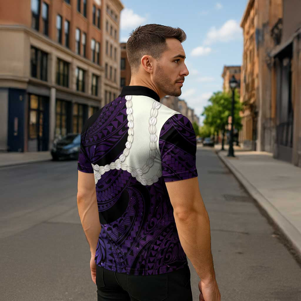 Purple Galaxy Polynesia Tribal Octopus Tattoo Zipper Polo Shirt Pikake Lei Polynesian Pattern LT14 - Polynesian Pride