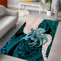 Teal Galaxy Polynesia Tribal Octopus Tattoo Area Rug Pikake Lei Polynesian Pattern