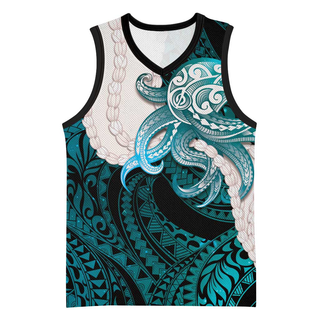 Teal Galaxy Polynesia Tribal Octopus Tattoo Basketball Jersey Pikake Lei Polynesian Pattern LT14 Unisex Teal - Polynesian Pride