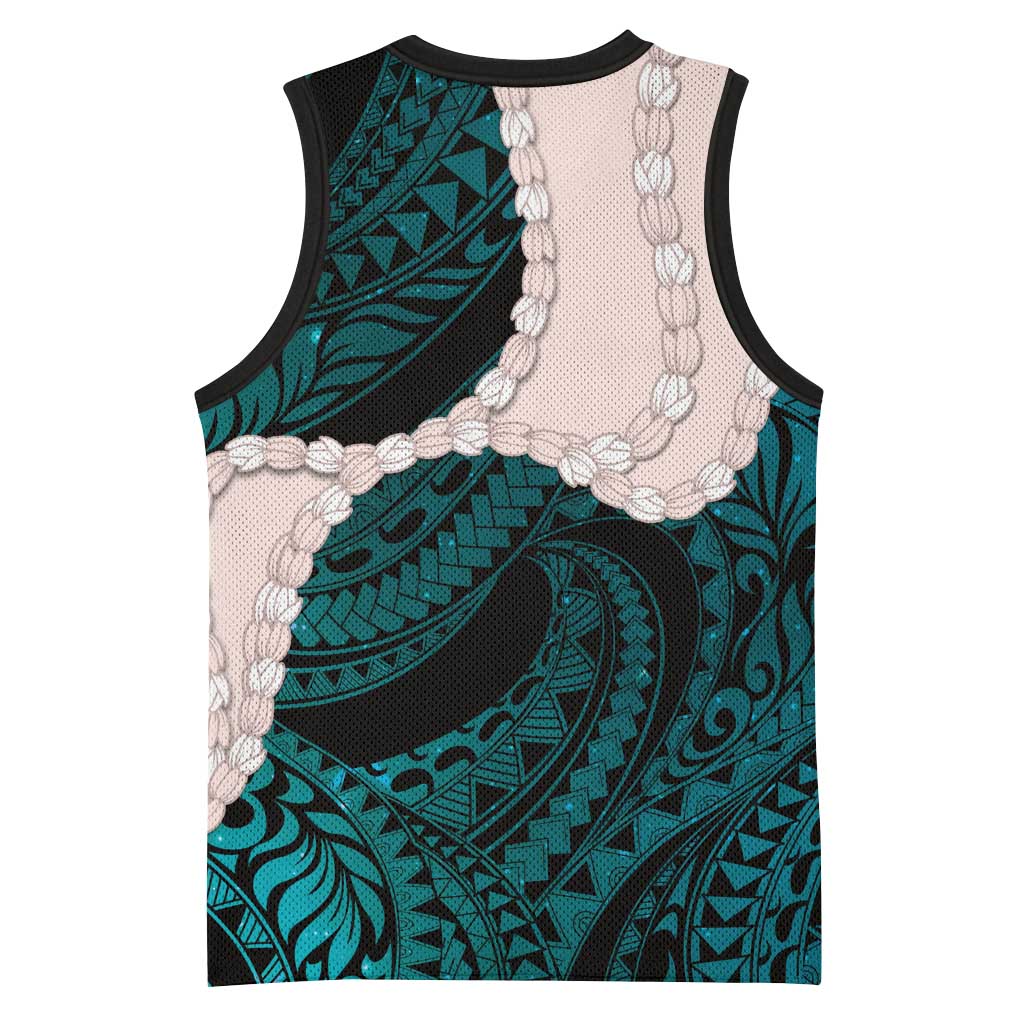 Teal Galaxy Polynesia Tribal Octopus Tattoo Basketball Jersey Pikake Lei Polynesian Pattern LT14 - Polynesian Pride