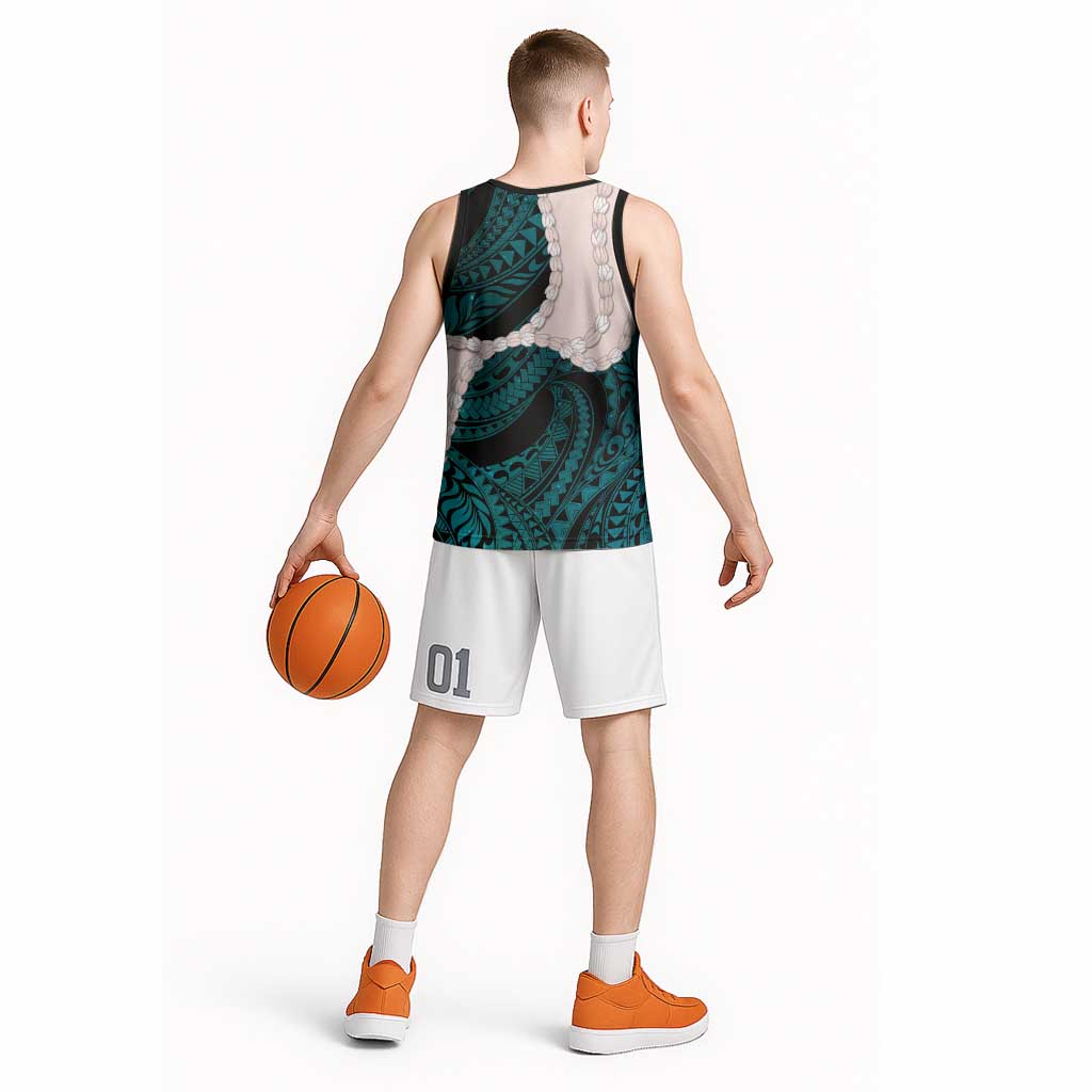 Teal Galaxy Polynesia Tribal Octopus Tattoo Basketball Jersey Pikake Lei Polynesian Pattern LT14 - Polynesian Pride