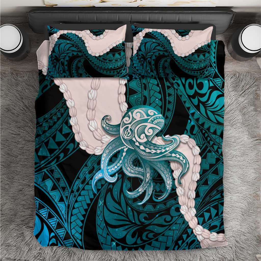 Teal Galaxy Polynesia Tribal Octopus Tattoo Bedding Set Pikake Lei Polynesian Pattern LT14 Teal - Polynesian Pride