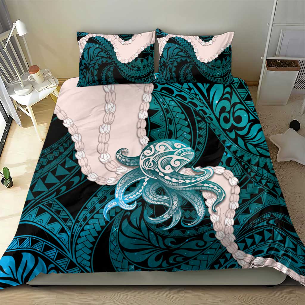 Teal Galaxy Polynesia Tribal Octopus Tattoo Bedding Set Pikake Lei Polynesian Pattern LT14 - Polynesian Pride