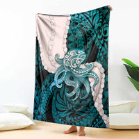 Teal Galaxy Polynesia Tribal Octopus Tattoo Blanket Pikake Lei Polynesian Pattern LT14 - Polynesian Pride