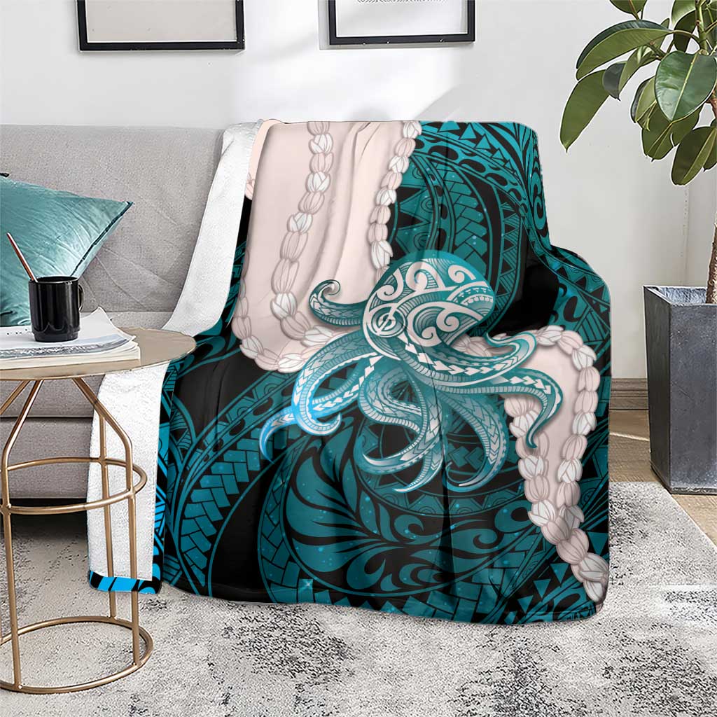 Teal Galaxy Polynesia Tribal Octopus Tattoo Blanket Pikake Lei Polynesian Pattern LT14 - Polynesian Pride
