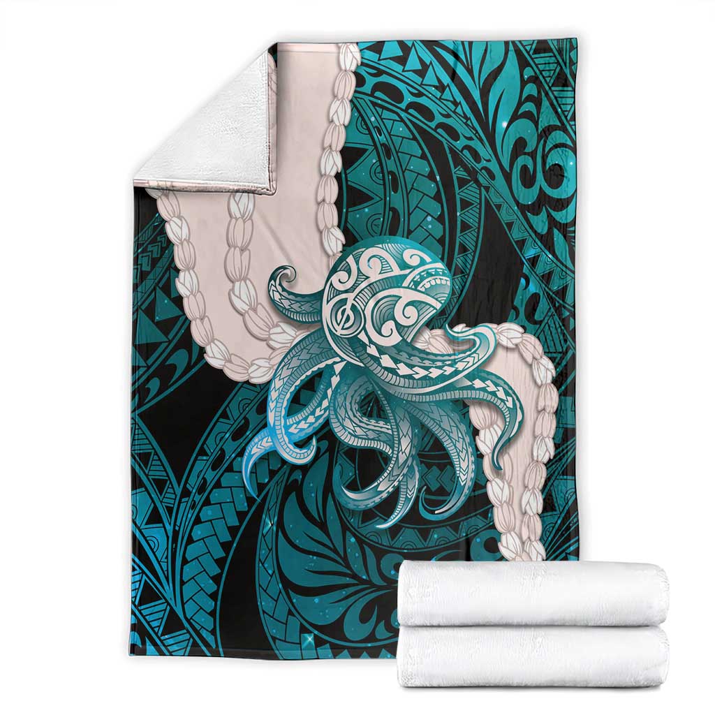 Teal Galaxy Polynesia Tribal Octopus Tattoo Blanket Pikake Lei Polynesian Pattern LT14 - Polynesian Pride