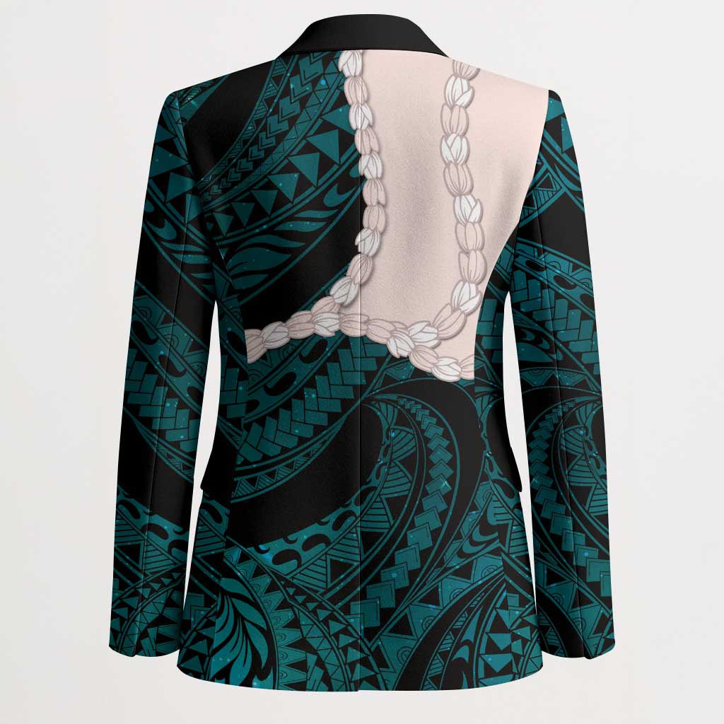 Teal Galaxy Polynesia Tribal Octopus Tattoo Blazer Pikake Lei Polynesian Pattern LT14 - Polynesian Pride