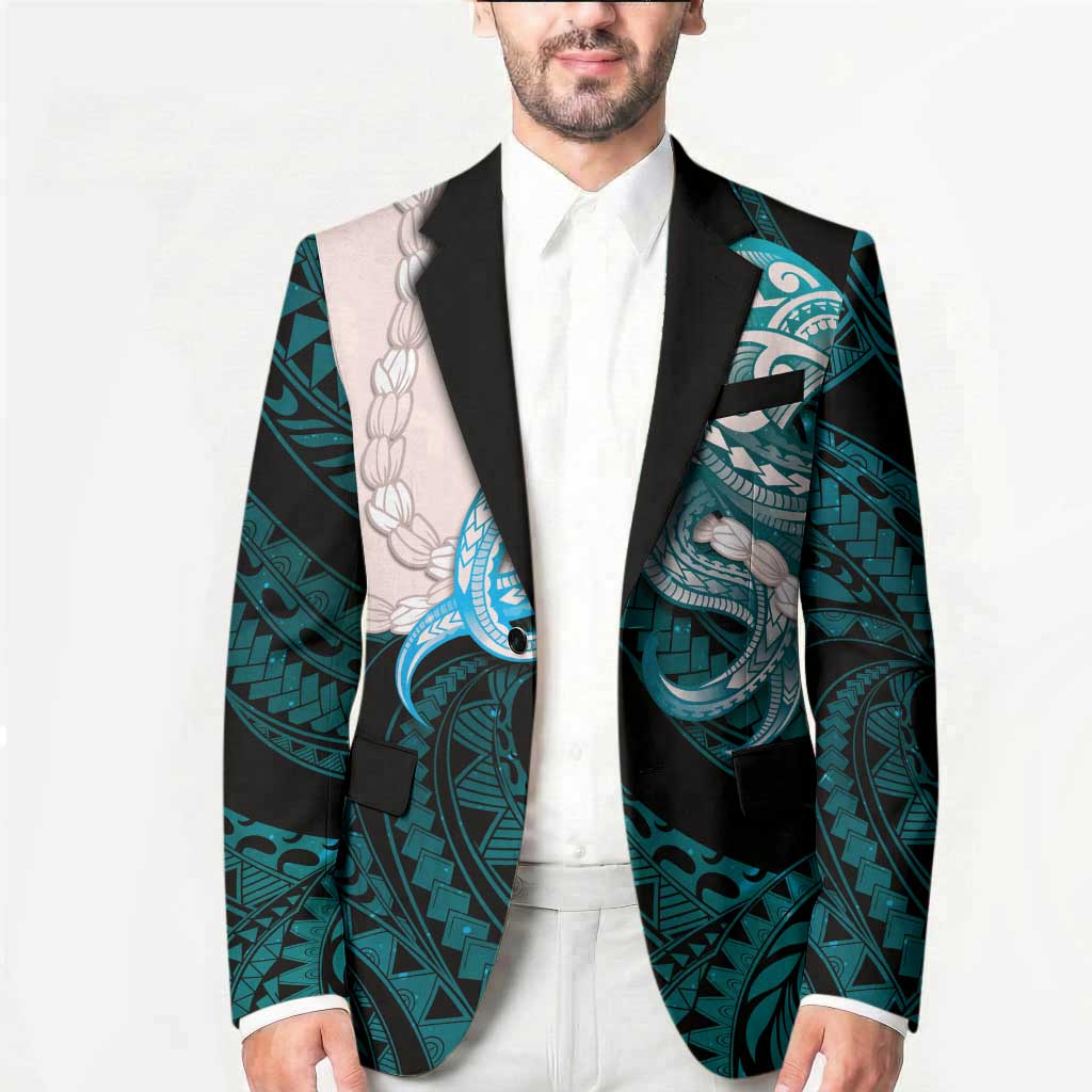 Teal Galaxy Polynesia Tribal Octopus Tattoo Blazer Pikake Lei Polynesian Pattern LT14 - Polynesian Pride