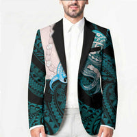 Teal Galaxy Polynesia Tribal Octopus Tattoo Blazer Pikake Lei Polynesian Pattern LT14 - Polynesian Pride