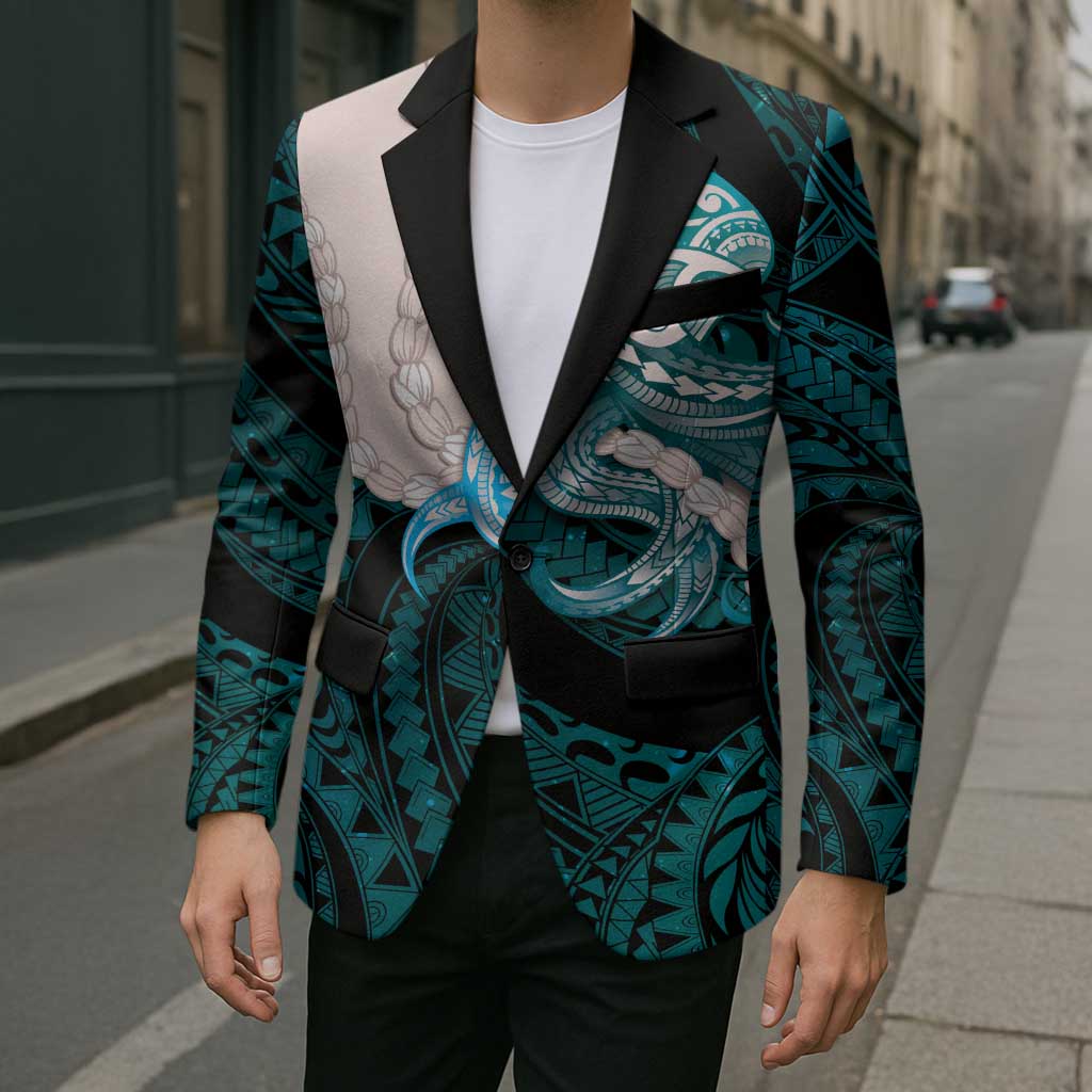 Teal Galaxy Polynesia Tribal Octopus Tattoo Blazer Pikake Lei Polynesian Pattern LT14 - Polynesian Pride
