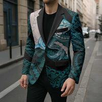 Teal Galaxy Polynesia Tribal Octopus Tattoo Blazer Pikake Lei Polynesian Pattern LT14 - Polynesian Pride