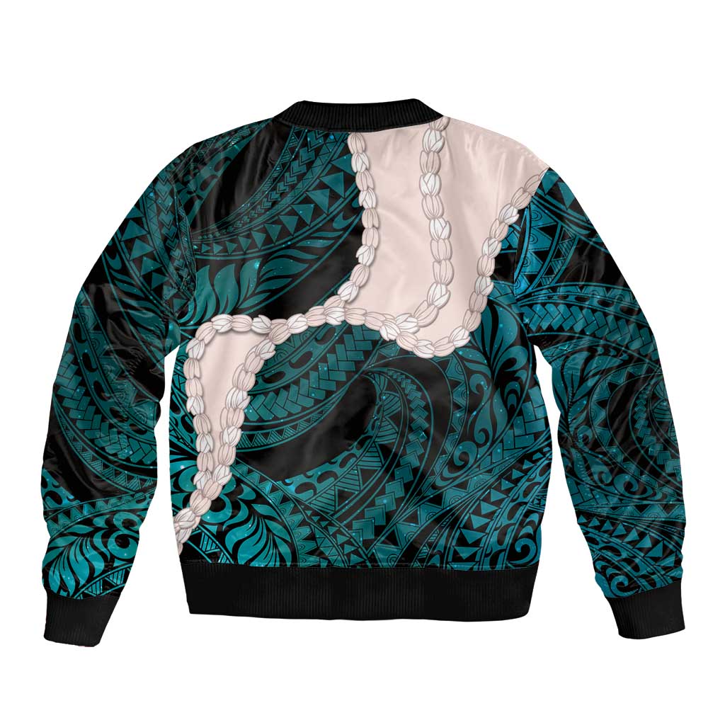Teal Galaxy Polynesia Tribal Octopus Tattoo Bomber Jacket Pikake Lei Polynesian Pattern LT14 - Polynesian Pride