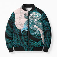 Teal Galaxy Polynesia Tribal Octopus Tattoo Bomber Puffer Jacket Pikake Lei Polynesian Pattern LT14 Unisex Teal - Polynesian Pride