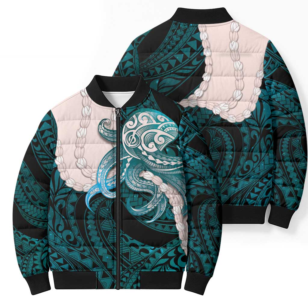 Teal Galaxy Polynesia Tribal Octopus Tattoo Bomber Puffer Jacket Pikake Lei Polynesian Pattern LT14 - Polynesian Pride